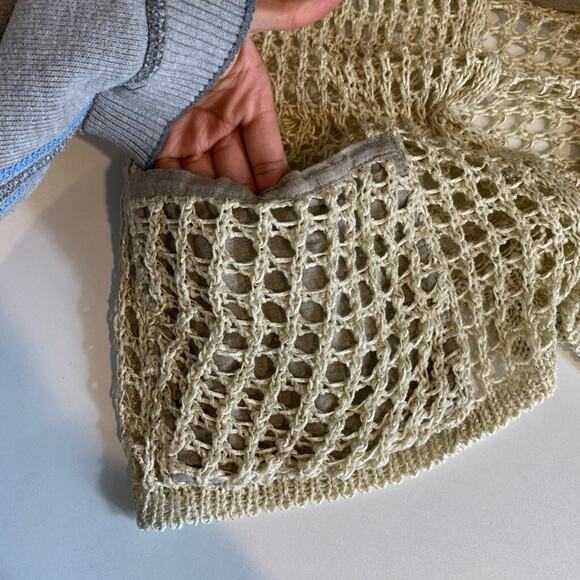 Zele Cardigan Womens M Medium Cream Flax Linen Open Knit Shell Button Pockets - Picture 9 of 11